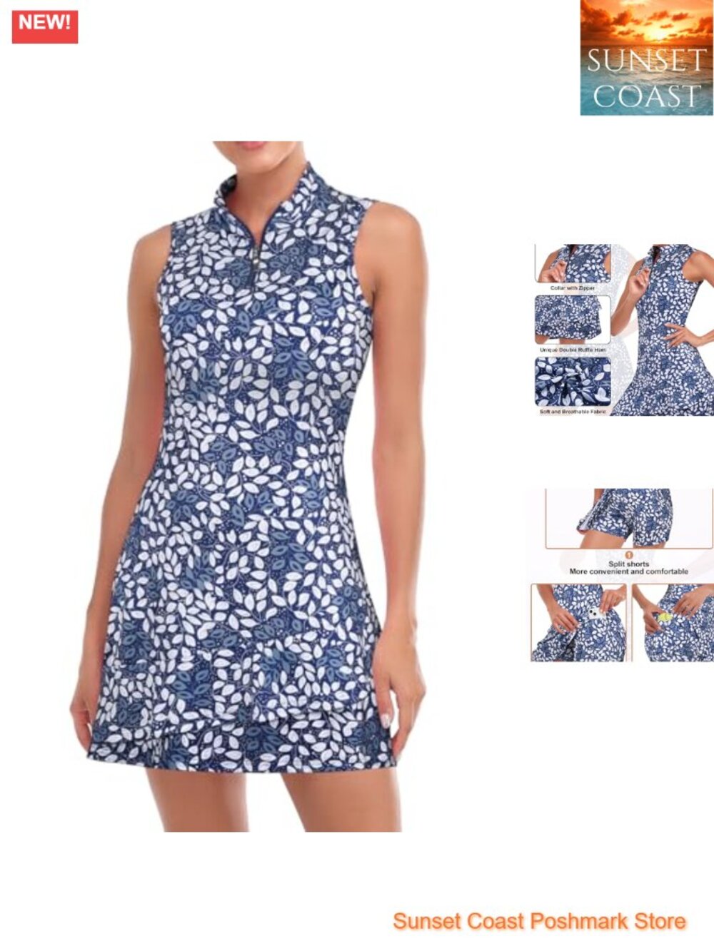 Sleeveless Golf Tennis Dress with Shorts Athletic Ruffle Hem